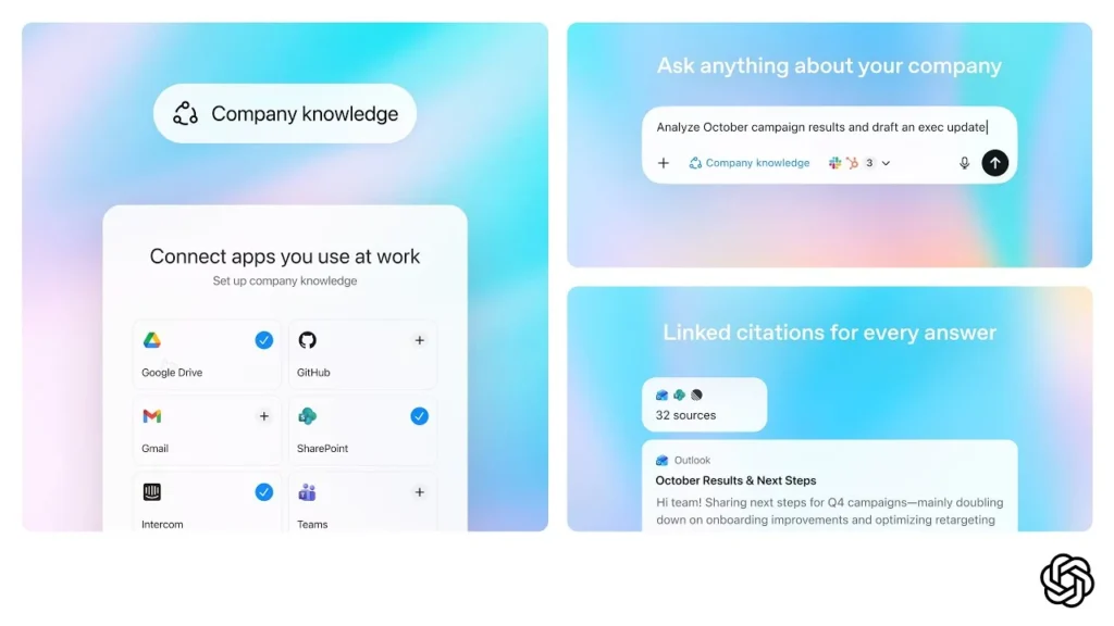 OpenAI “Şirket Bilgisi” Özelliğini Duyurdu: ChatGPT Artık Kurum İçi Verileri Anlayabilecek 3 OpenAI “Şirket Bilgisi” Özelliğini Duyurdu: ChatGPT Artık Kurum İçi Verileri Anlayabilecek