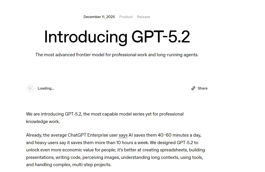 Openai Chatgpt 5.2’yi Yayınladı