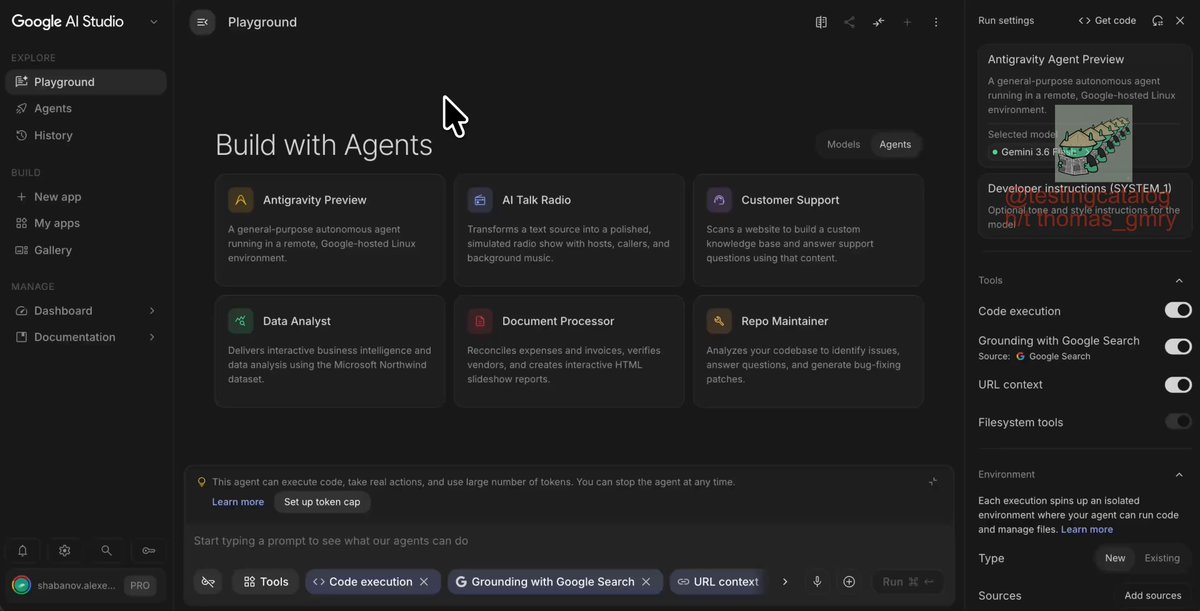 Google AI Studio Agents Tab