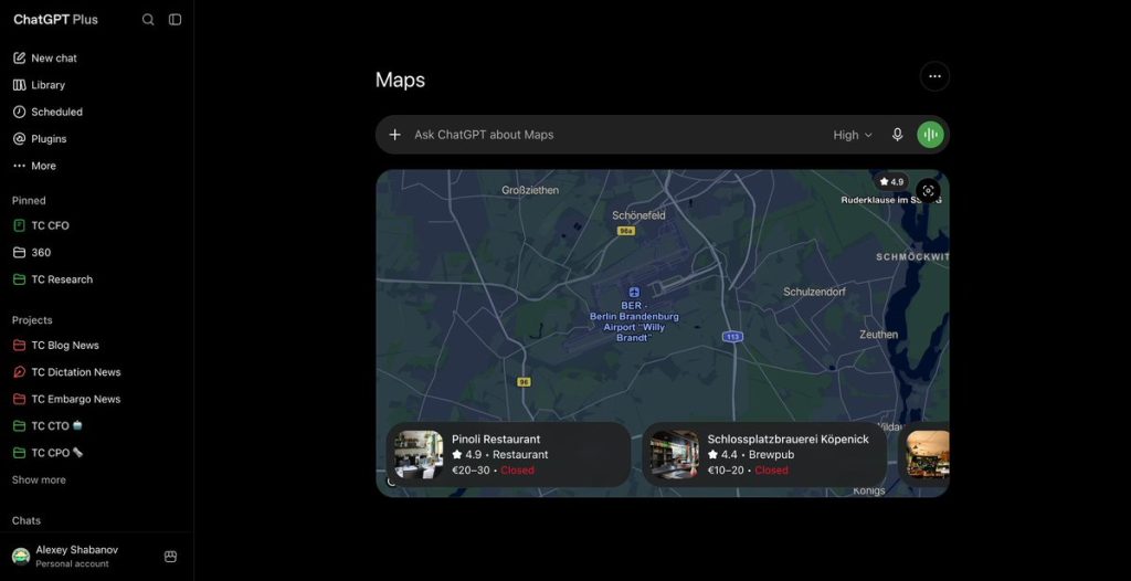 ChatGPT Maps Avrupa'da kullanıma sunuldu — OpenAI harita özelliği ekran görüntüsü