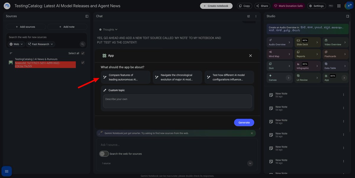 Gemini Notebook Apps ozelligi ile uygulama uretimi