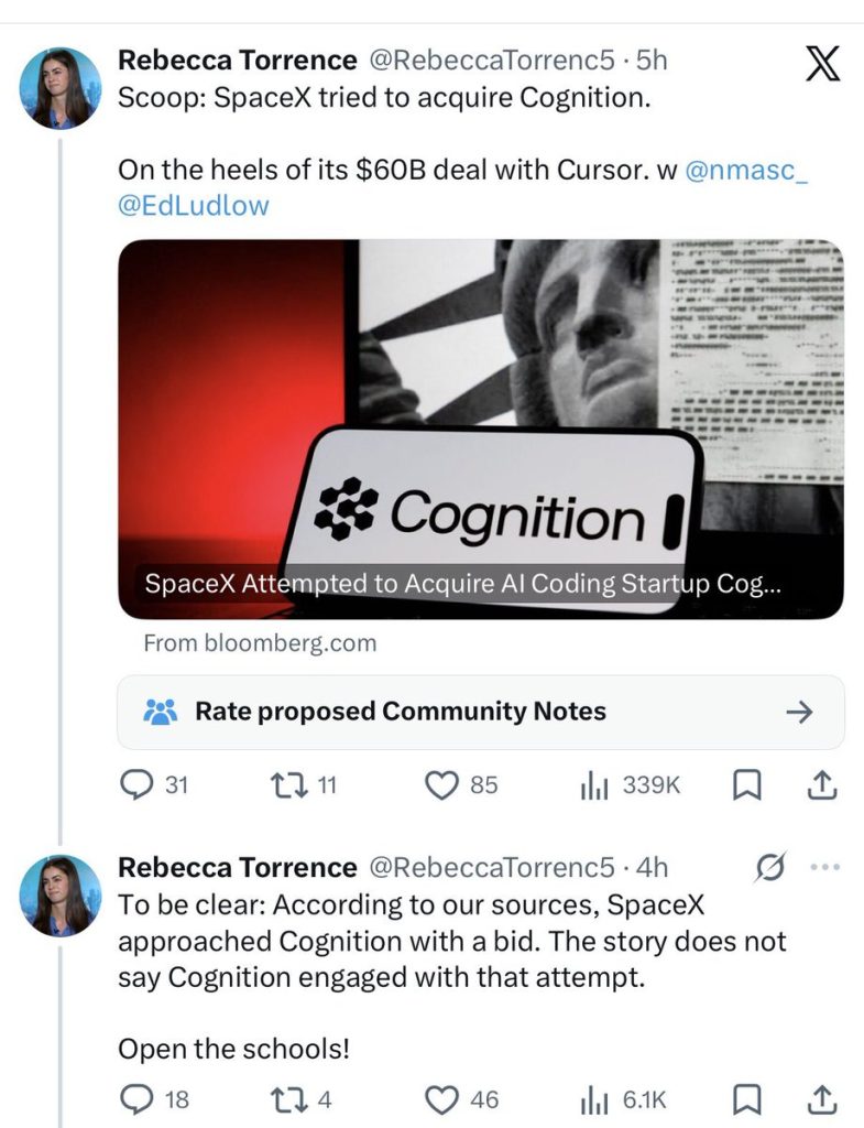 SpaceX Cognition satın alma yalanlama Bloomberg sahte haber